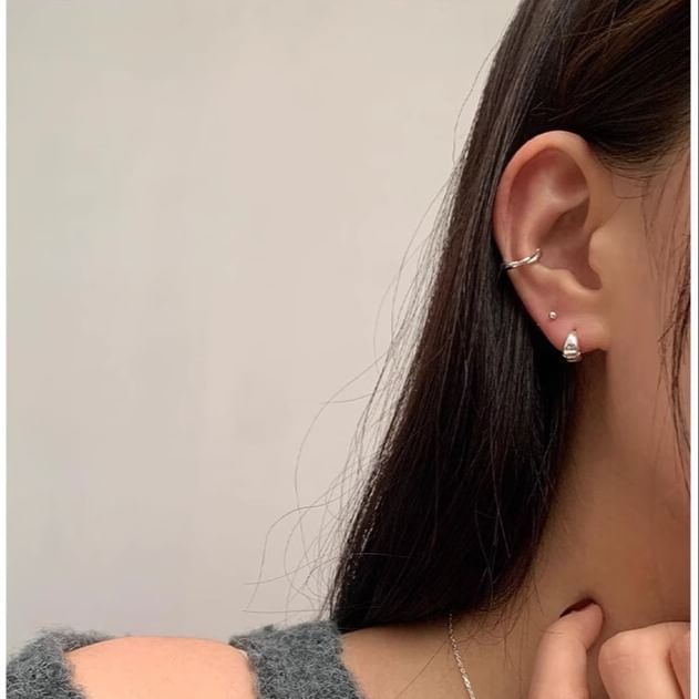 Glossy Sterling Hoop Silver 925 Earring