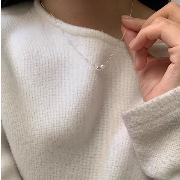 Pearl Silver 925 Necklace Sterling Faux Ball