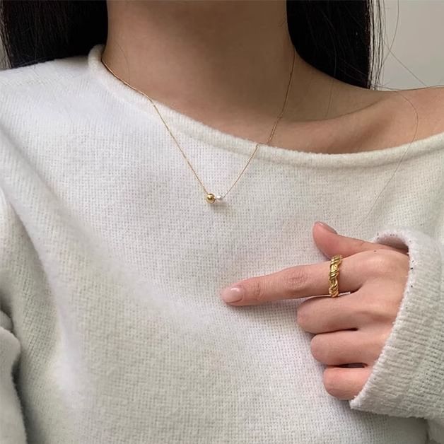 Pearl Silver 925 Necklace Sterling Faux Ball