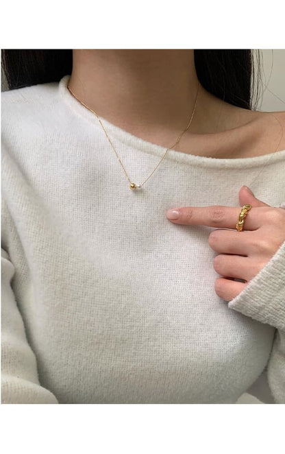 Pearl Silver 925 Necklace Sterling Faux Ball