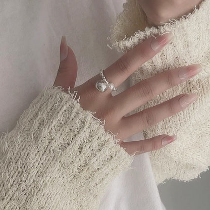 Ring Pearl Faux Silver Elastic Beaded Sterling 925