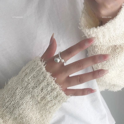 Ring Pearl Faux Silver Elastic Beaded Sterling 925