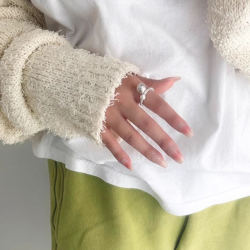 Ring Pearl Faux Silver Elastic Beaded Sterling 925