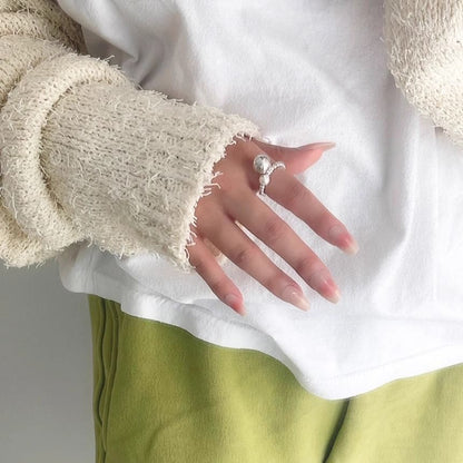 Ring Pearl Faux Silver Elastic Beaded Sterling 925