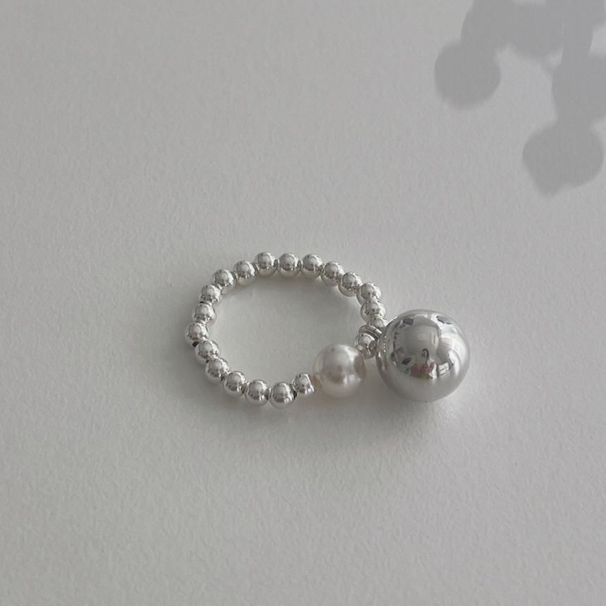 Ring Pearl Faux Silver Elastic Beaded Sterling 925