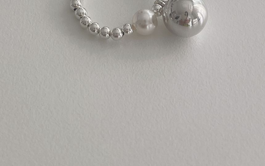 Ring Pearl Faux Silver Elastic Beaded Sterling 925