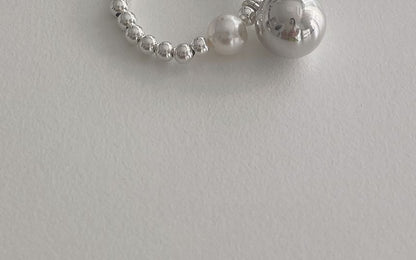 Ring Pearl Faux Silver Elastic Beaded Sterling 925