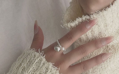 Ring Pearl Faux Silver Elastic Beaded Sterling 925