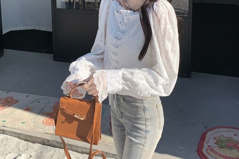 Off-Shoulder Lace-Up Long-Sleeve Crop Top