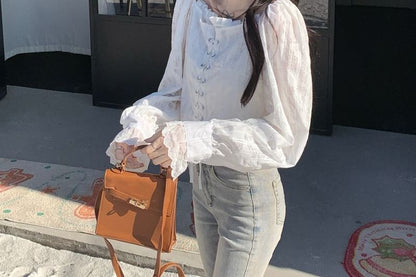 Off-Shoulder Lace-Up Long-Sleeve Crop Top