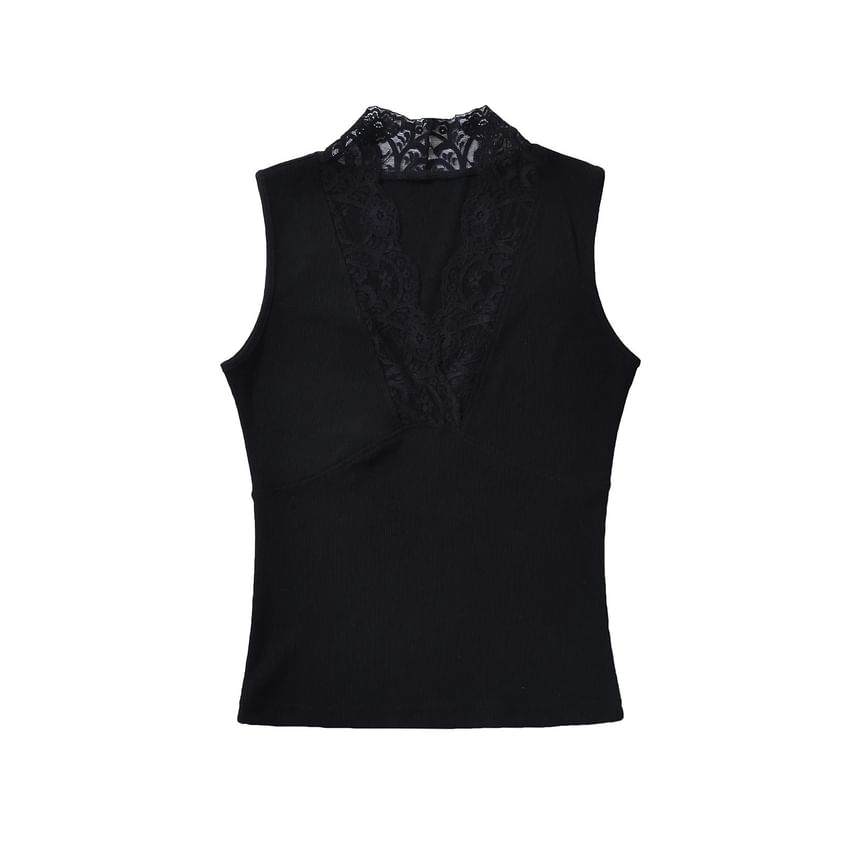 Lace Trim V-Neck Sleeveless Tank Top