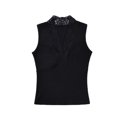 Lace Trim V-Neck Sleeveless Tank Top
