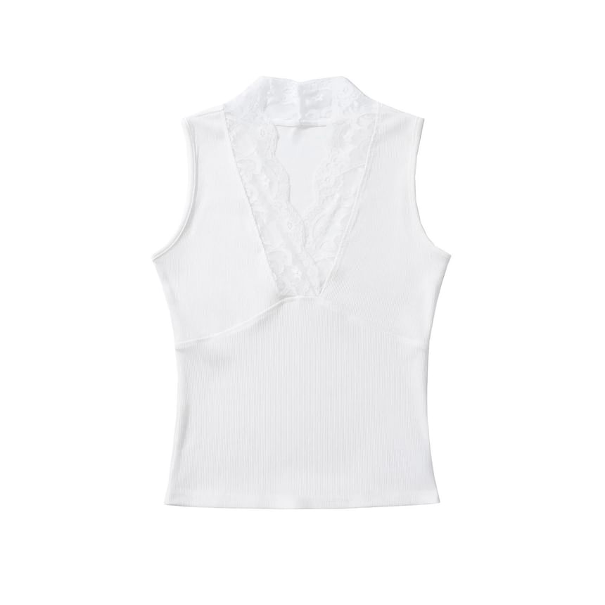 Lace Trim V-Neck Sleeveless Tank Top