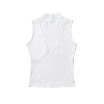 Lace Trim V-Neck Sleeveless Tank Top