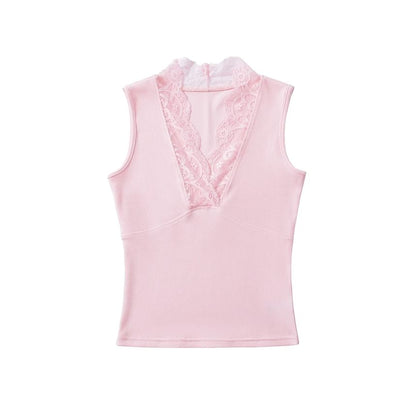 Lace Trim V-Neck Sleeveless Tank Top