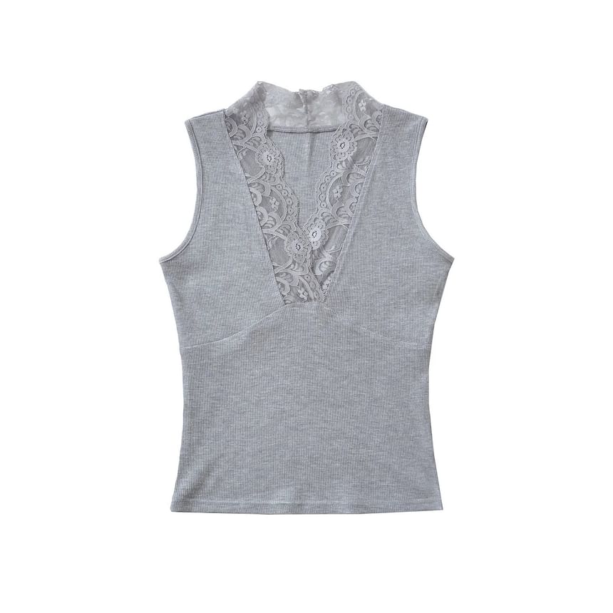 Lace Trim V-Neck Sleeveless Tank Top