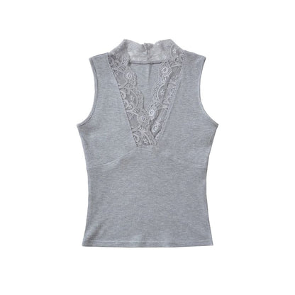 Lace Trim V-Neck Sleeveless Tank Top