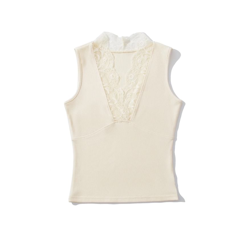 Lace Trim V-Neck Sleeveless Tank Top