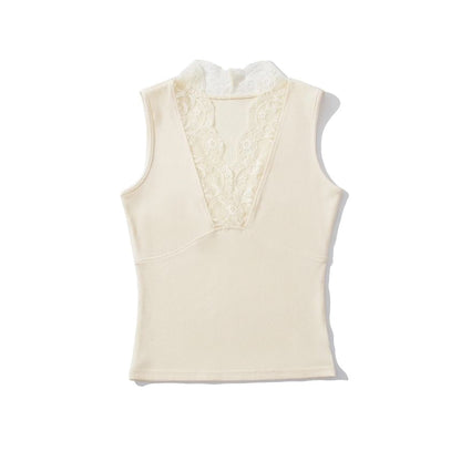 Lace Trim V-Neck Sleeveless Tank Top