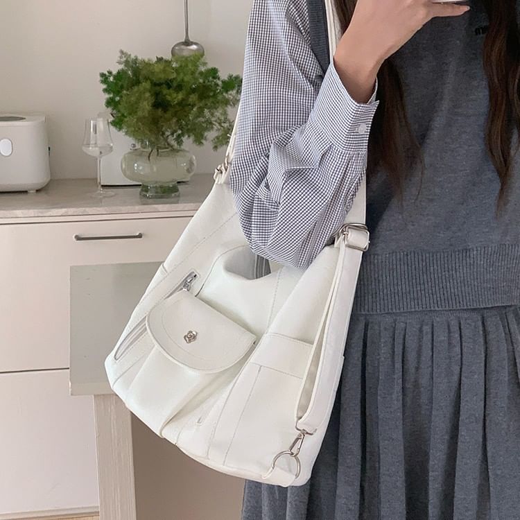Faux Leather Plain Shoulder Bag