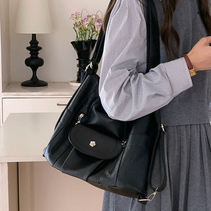 Faux Leather Plain Shoulder Bag