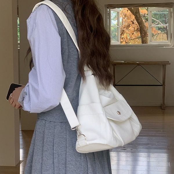 Faux Leather Plain Shoulder Bag