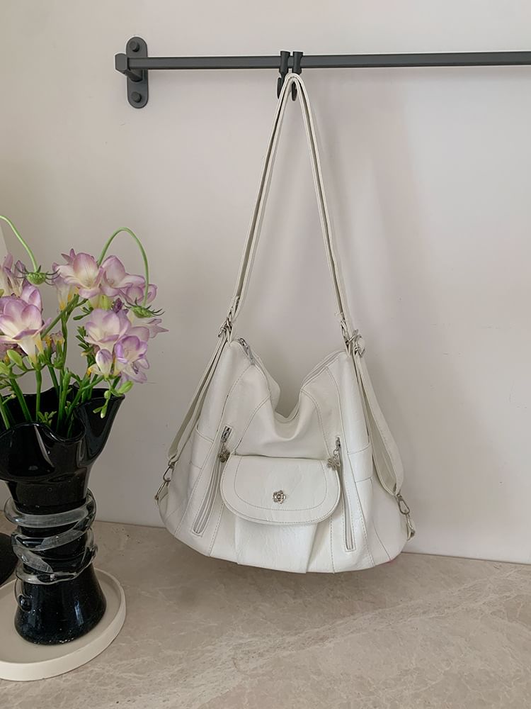 Faux Leather Plain Shoulder Bag
