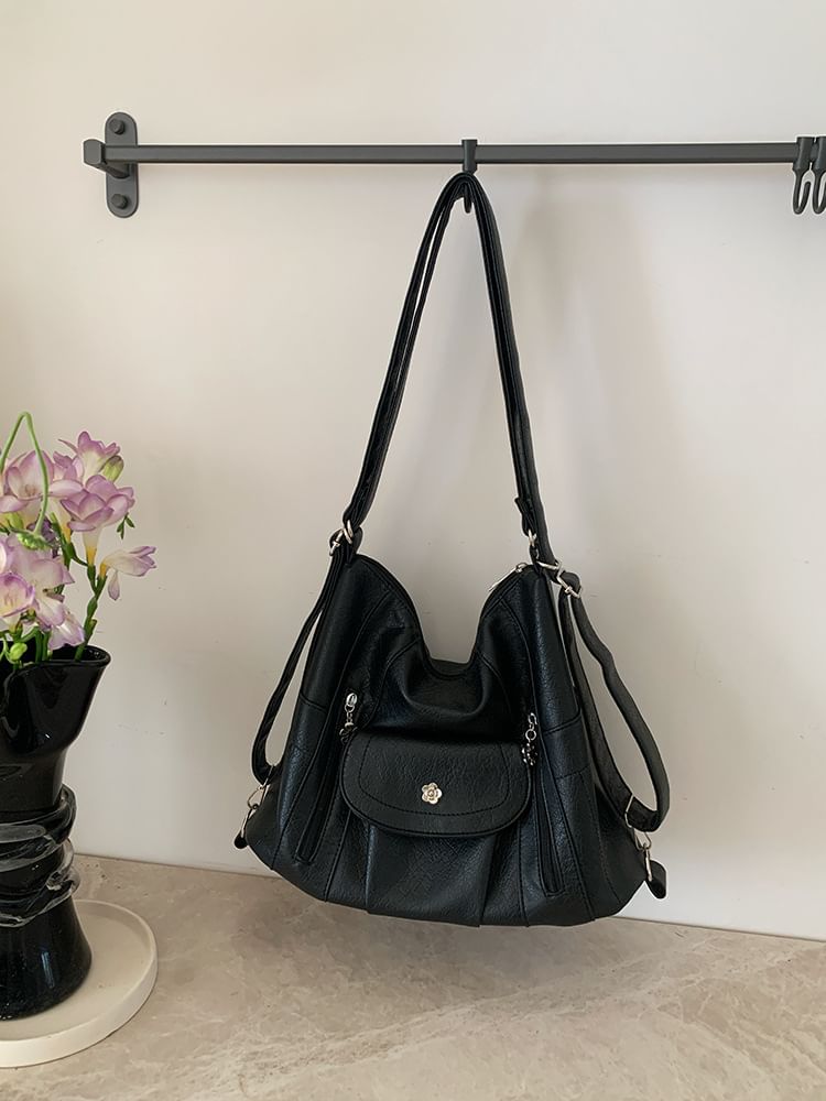 Faux Leather Plain Shoulder Bag