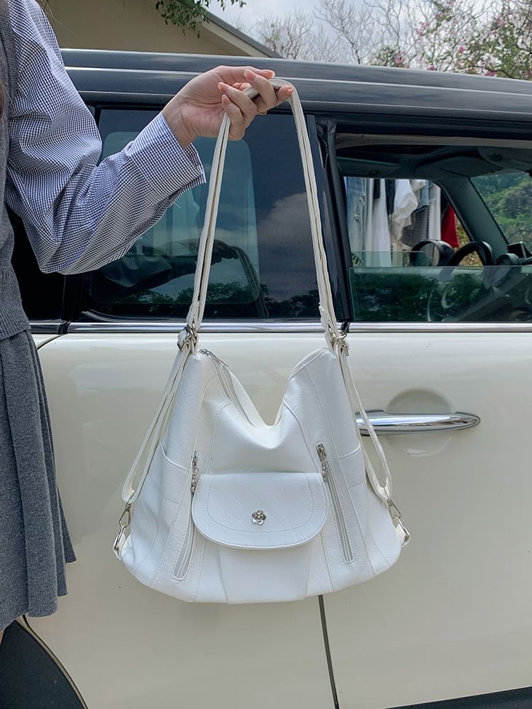 Faux Leather Plain Shoulder Bag