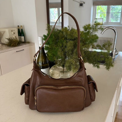 Faux Leather Plain Zip Shoulder Bag