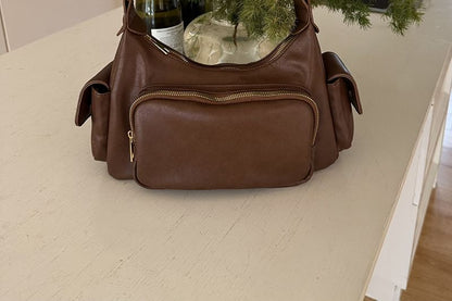 Faux Leather Plain Zip Shoulder Bag