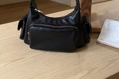 Faux Leather Plain Zip Shoulder Bag