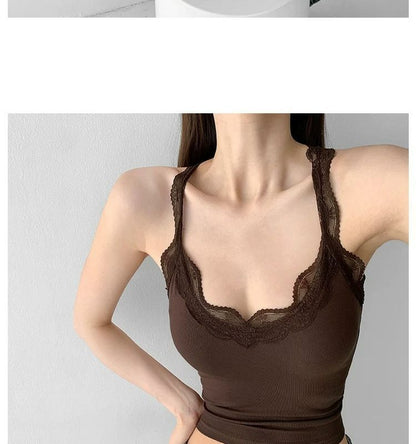 Cropped Lace-Trim Scoop Neck Cami Top