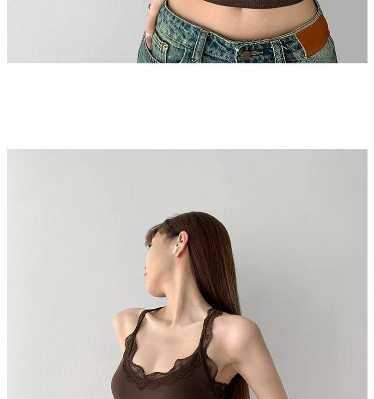 Cropped Lace-Trim Scoop Neck Cami Top