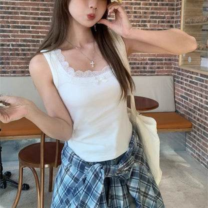 Lace-Trim Scoop Neck Sleeveless Cami Top