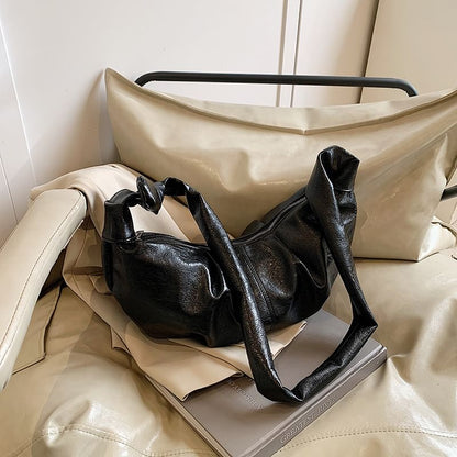 Ruched Faux Leather Shoulder Bag
