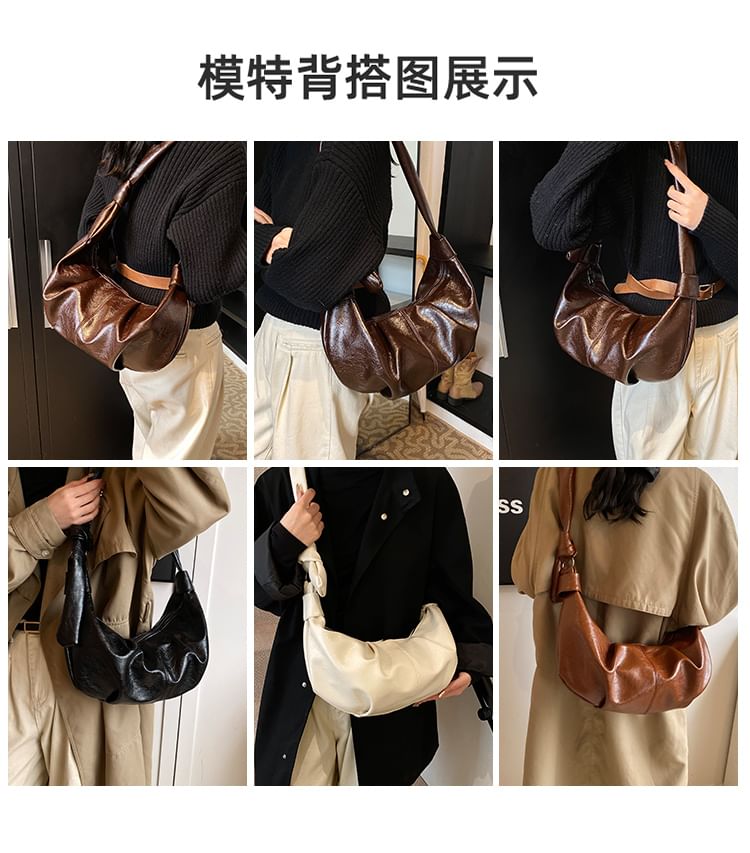 Ruched Faux Leather Shoulder Bag