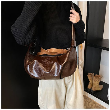 Ruched Faux Leather Shoulder Bag