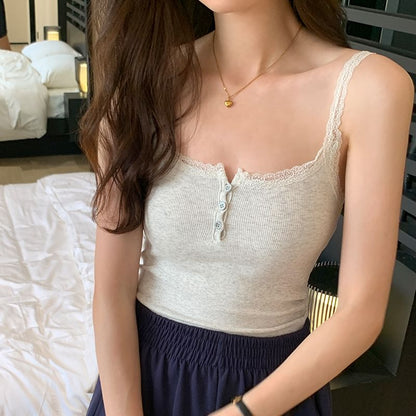 Scoop Neck Lace Trim Crop Camisole Top