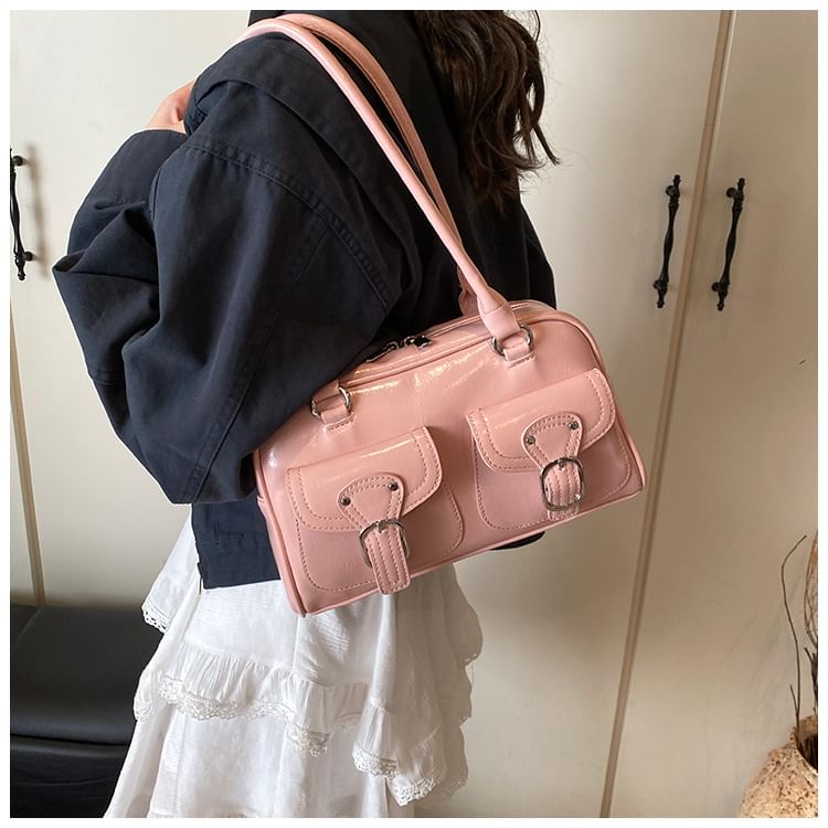 Faux Leather Buckled Shoulder Bag