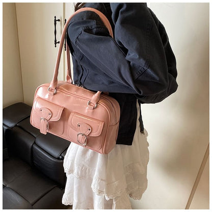 Faux Leather Buckled Shoulder Bag