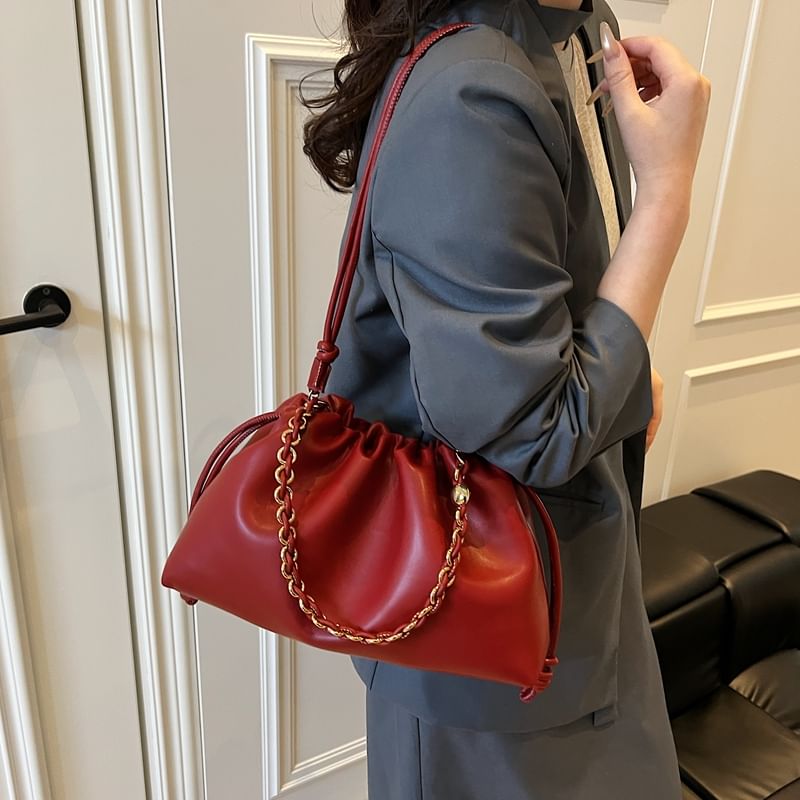 Faux Leather Drawstring Shoulder Bag