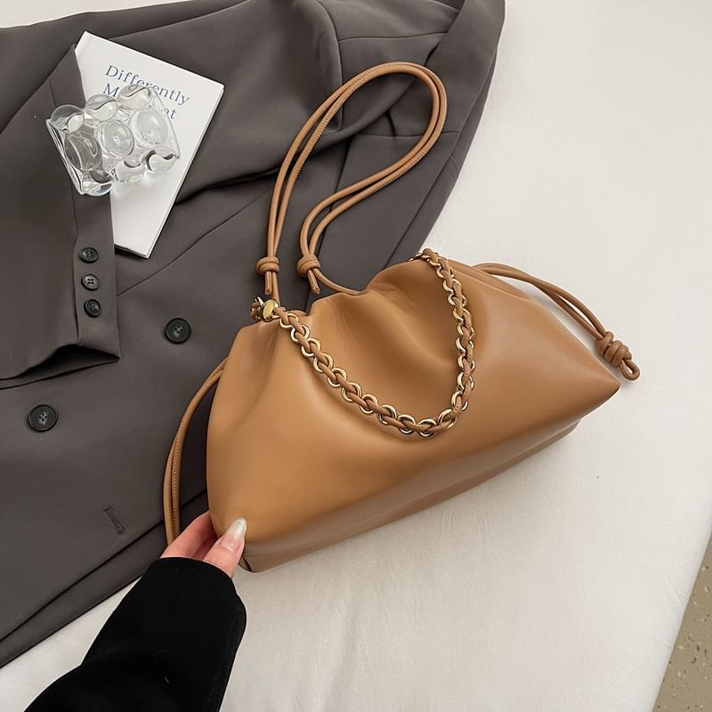 Faux Leather Drawstring Shoulder Bag