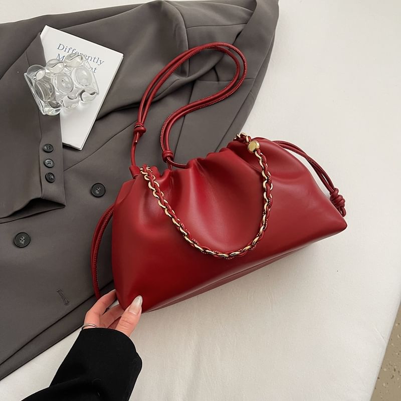 Faux Leather Drawstring Shoulder Bag