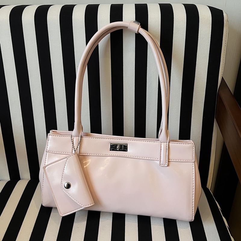 Faux Leather Shoulder Bag With Key Pouch