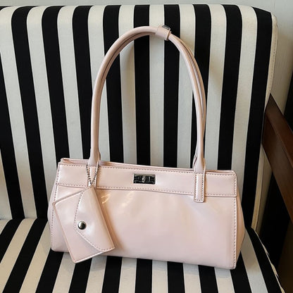 Faux Leather Shoulder Bag With Key Pouch