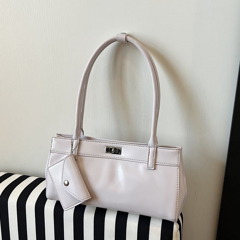 Faux Leather Shoulder Bag With Key Pouch