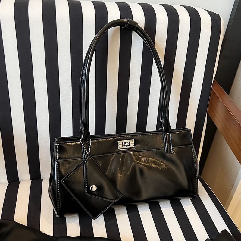 Faux Leather Shoulder Bag With Key Pouch