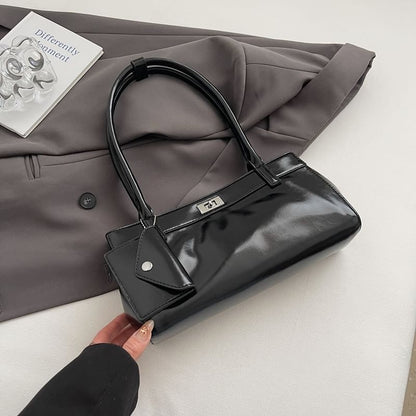 Faux Leather Shoulder Bag With Key Pouch