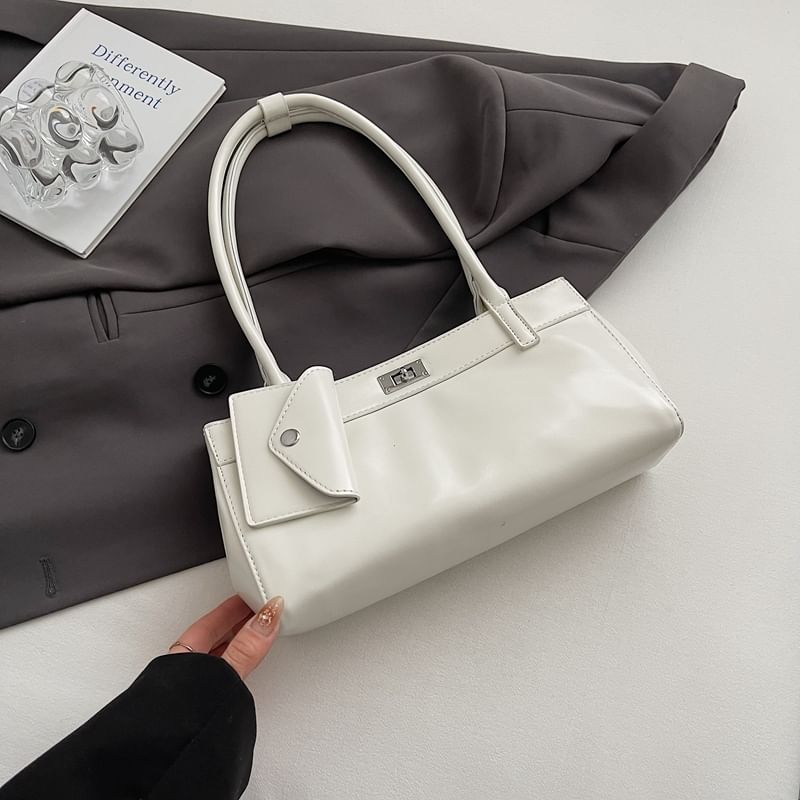 Faux Leather Shoulder Bag With Key Pouch